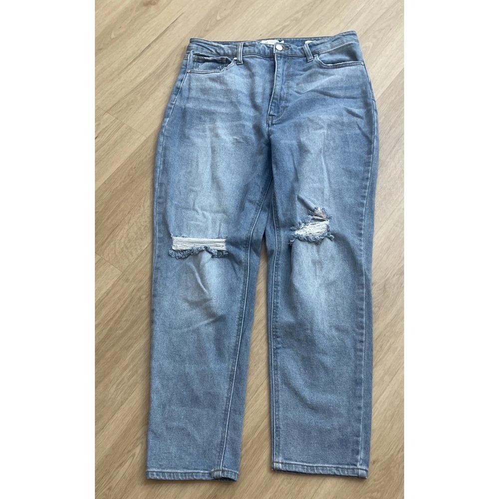 True Craft Denim Jeans Women's 15R Mom Jean Blue Light Wash Distressed